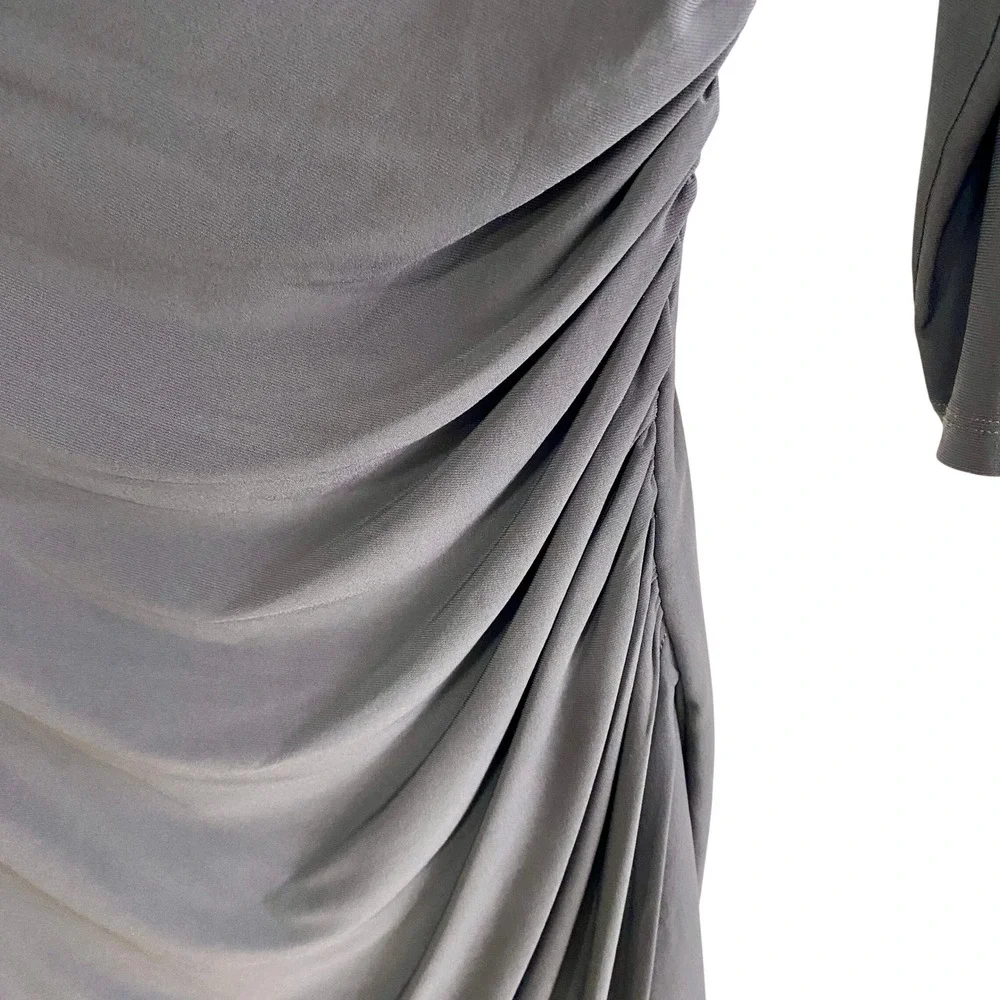 Lauren Ralph Lauren Gray Ruched‎ Faux Wrap Sheath Dress Size 8 3/4 Sleeve